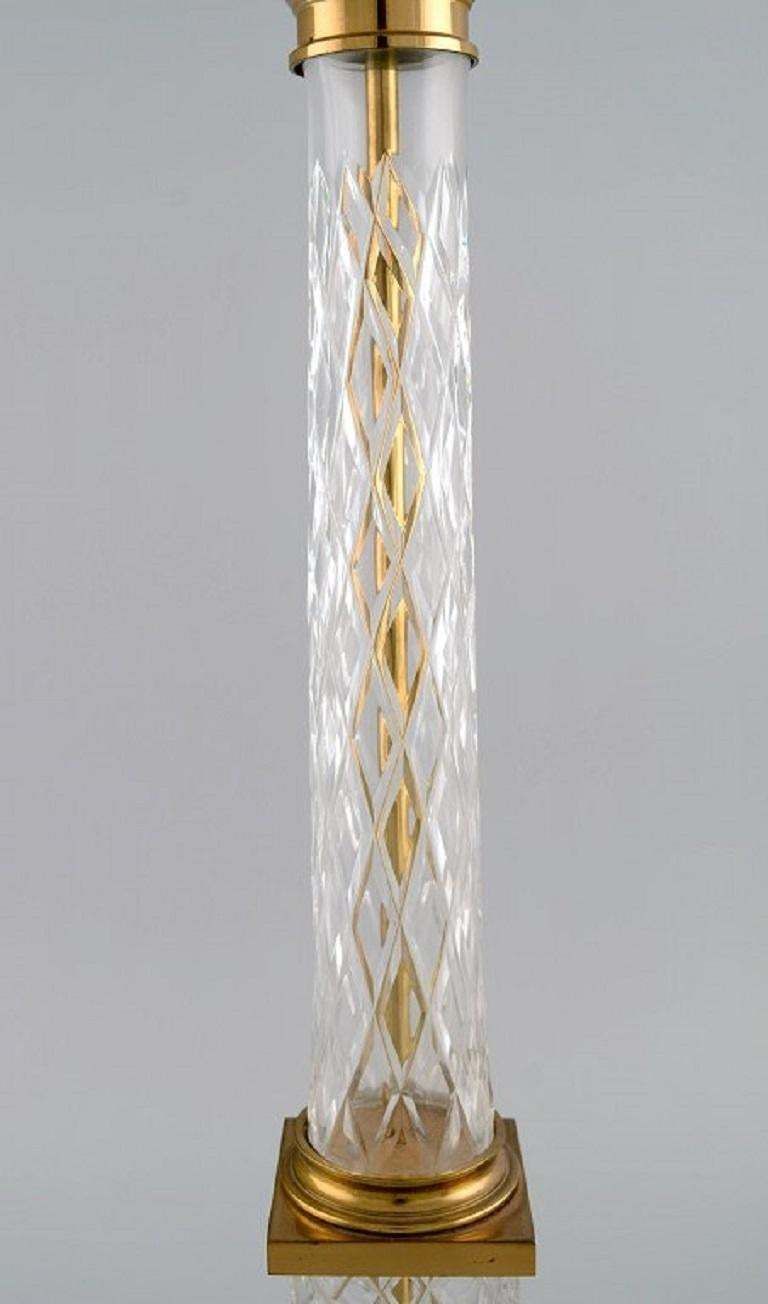 Pair Of Tall And Sleek Table Lamps In Clear Crystal Glass And Brass, France photo vinterior