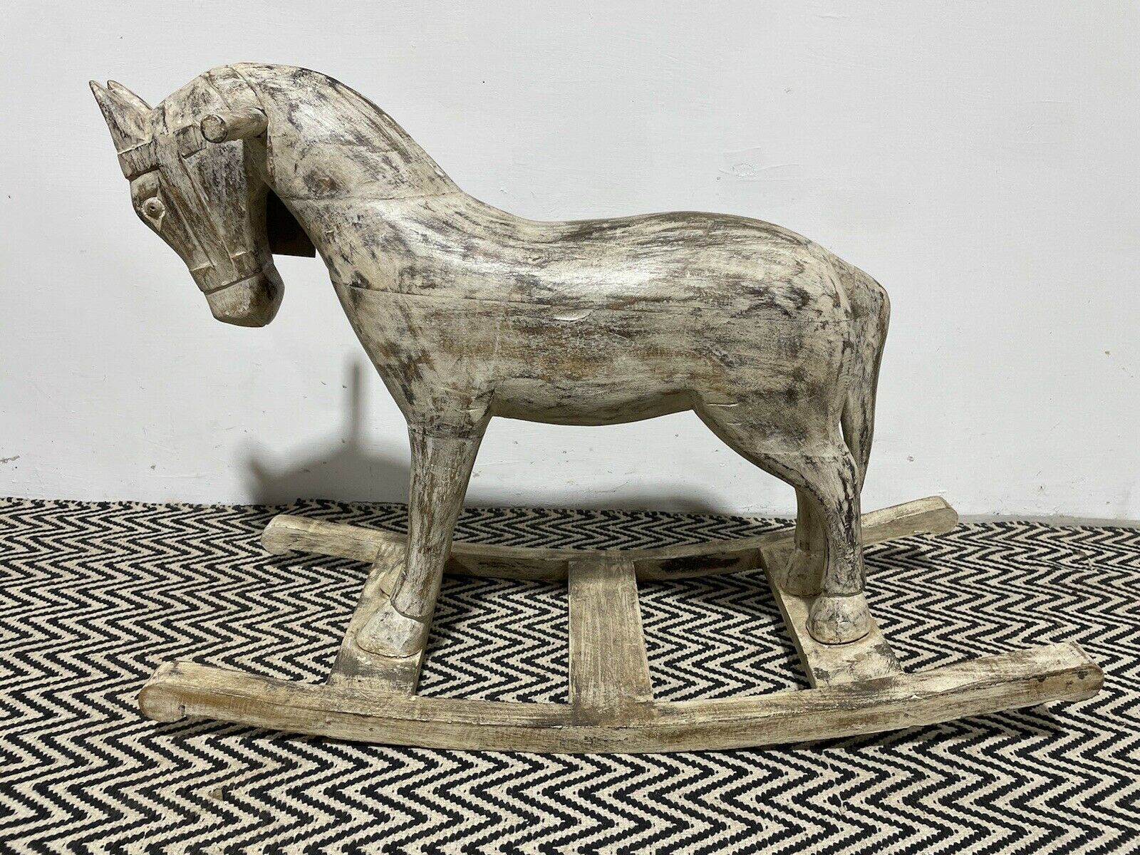 Large Antique Carved Indian Wooden Rocking Horse photo for sale