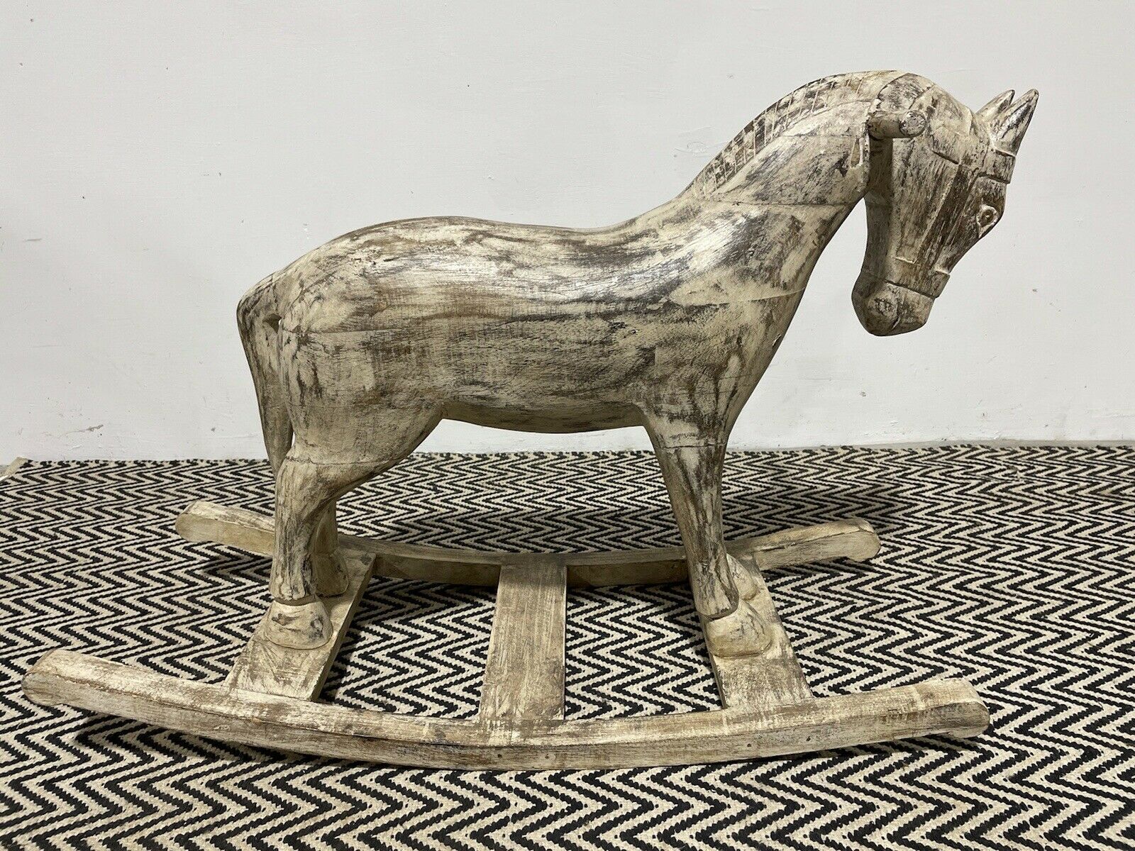 Large Antique Carved Indian Wooden Rocking Horse photo Home Decor