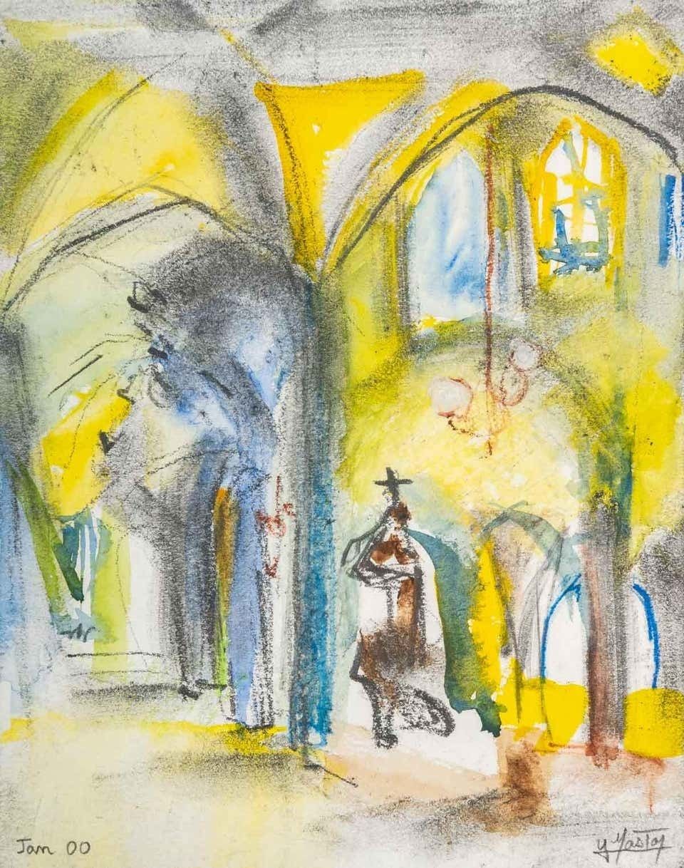 Pair Of Watercolours, Church Interior photo Art