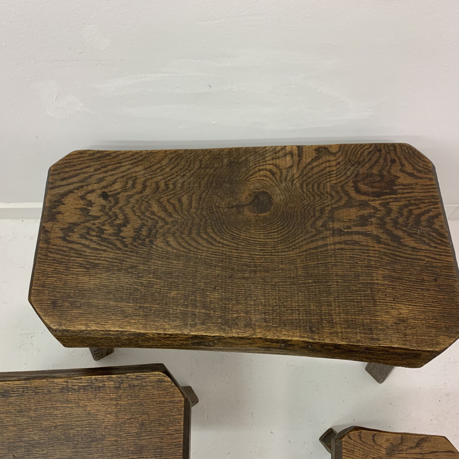 Set Of 3 Brutalist Oak Wood Nesting Tables, 1970’s photo vintage