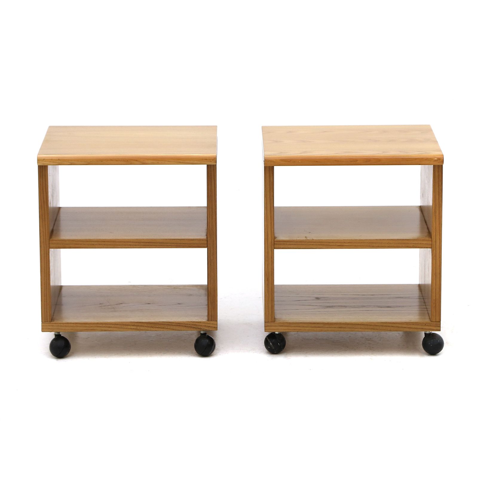 Pair Of Wooden Bedside Tables With Wheels, 1970s photo 310.0