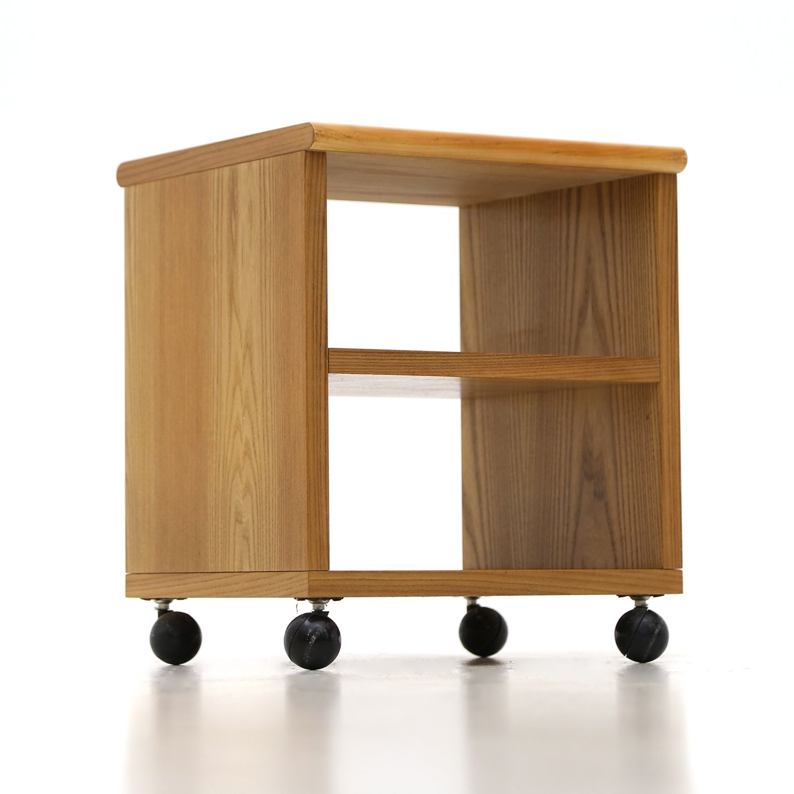 Furniture Pair Of Wooden Bedside Tables With Wheels, 1970s photo