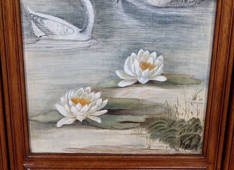 photo vintage Screen In Painted Silk And Solid Walnut – 1900