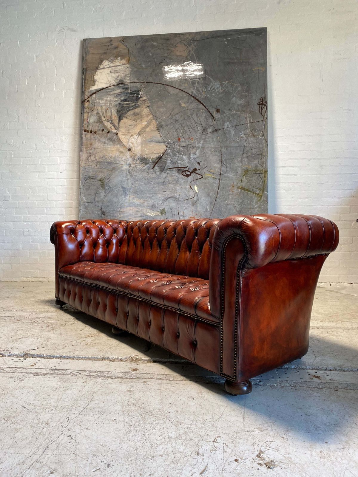Exceptional! Midc Chesterfield Sofa In Rich Cognac photo for sale