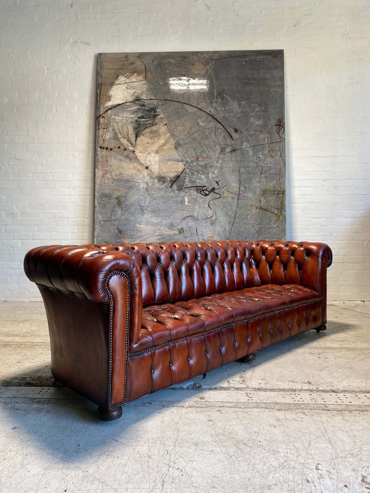 Exceptional! Midc Chesterfield Sofa In Rich Cognac photo Furniture