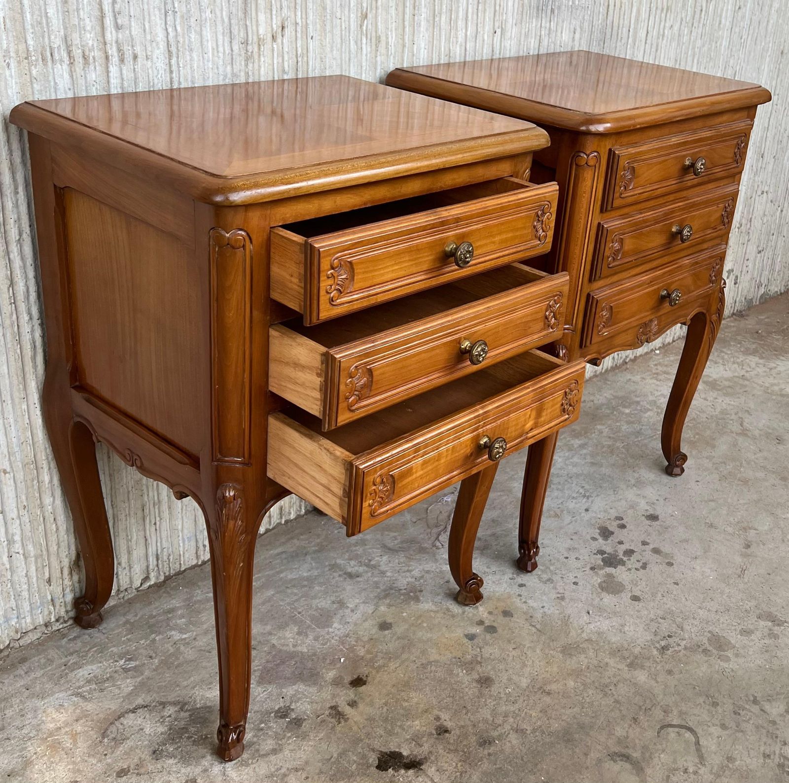 Pair Of Louis XVI Style Nightstands With Three Drawers And Cabriole Legs photo vinterior