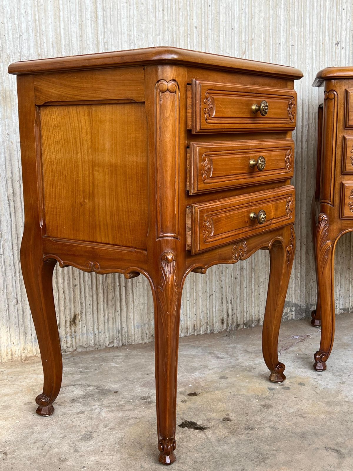 photo furniture Pair Of Louis XVI Style Nightstands With Three Drawers And Cabriole Legs