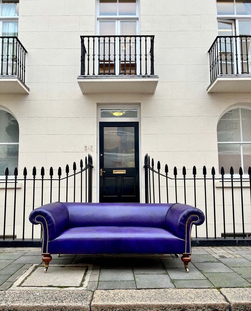 19thc Victorian Chesterfield Sofa   Fully Restored In Our Hand Dyed Leathers In Amethyst