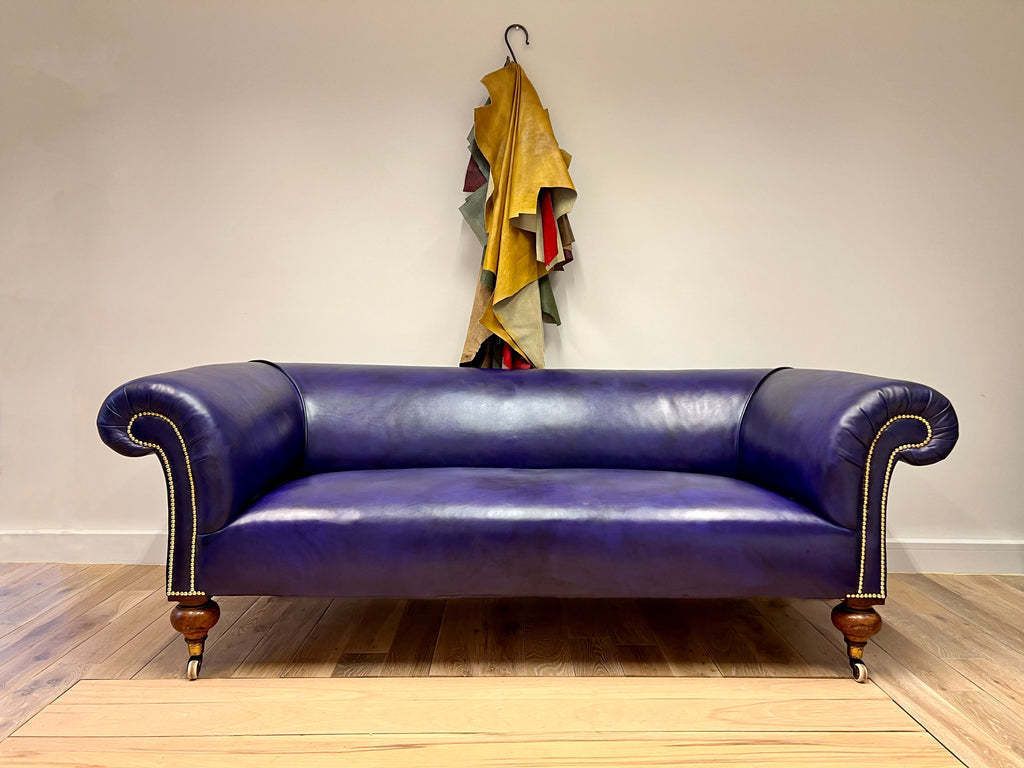 19thc Victorian Chesterfield Sofa   Fully Restored In Our Hand Dyed Leathers In Amethyst photo furniture