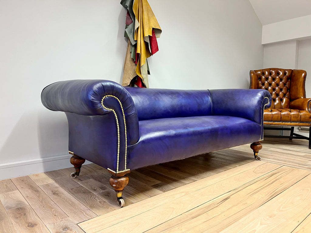 19thc Victorian Chesterfield Sofa   Fully Restored In Our Hand Dyed Leathers In Amethyst photo for sale