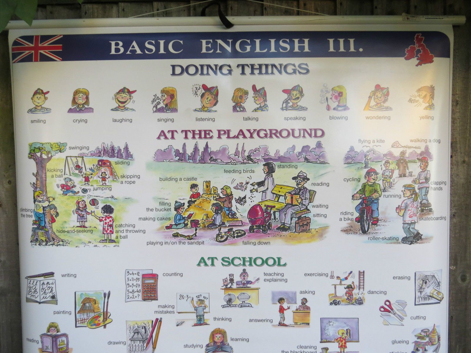 Roll Down School Wall Chart Of Basic English Language III Double Sided Lesson 3 photo vintage