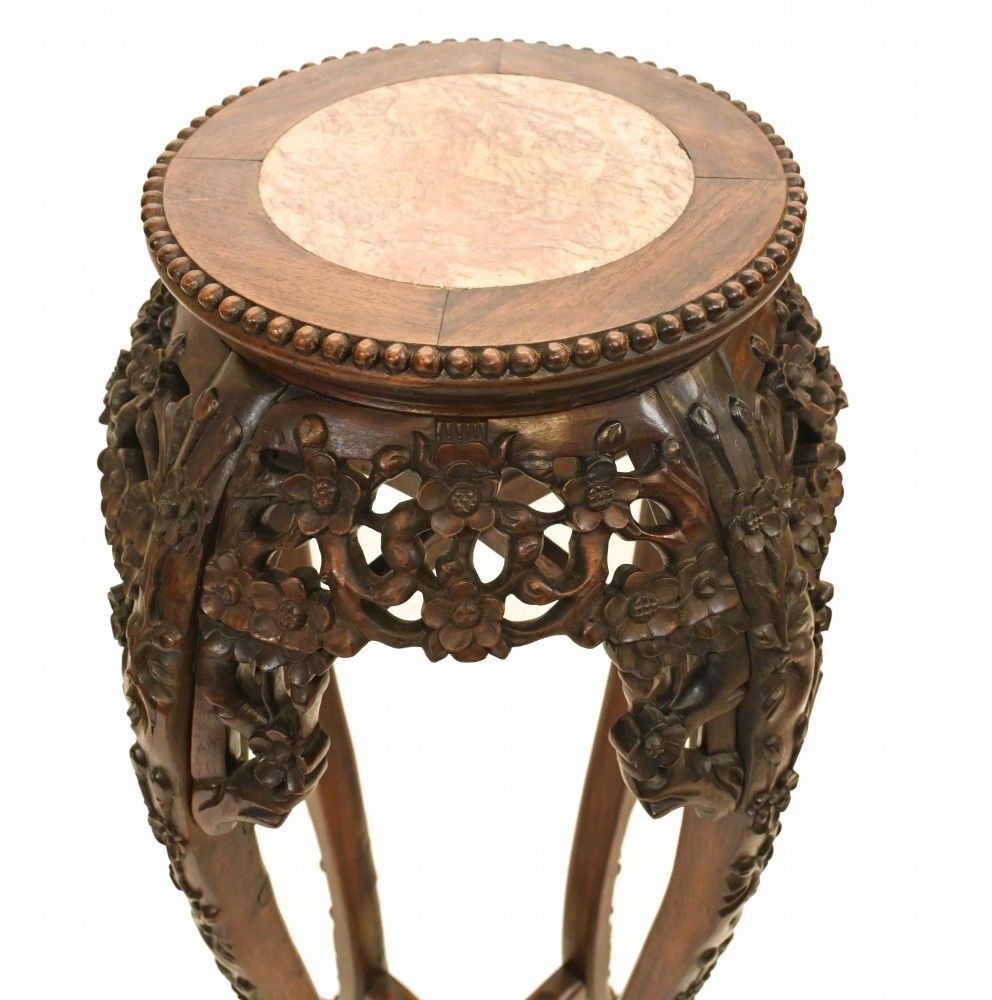 Antique Chinese Pedestal Stand Table Carved 1840 photo for sale