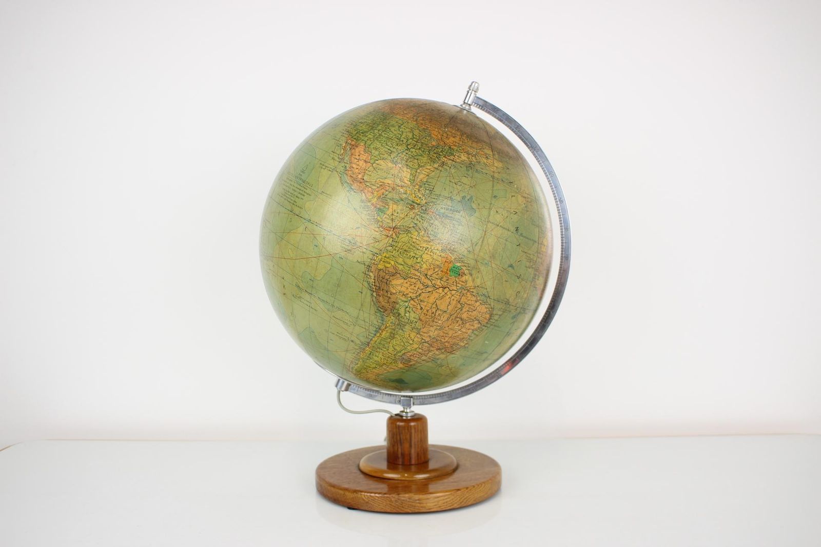 Mid Century Light Glass Globe With Wooden Base By Paul Rath, 1950s photo furniture