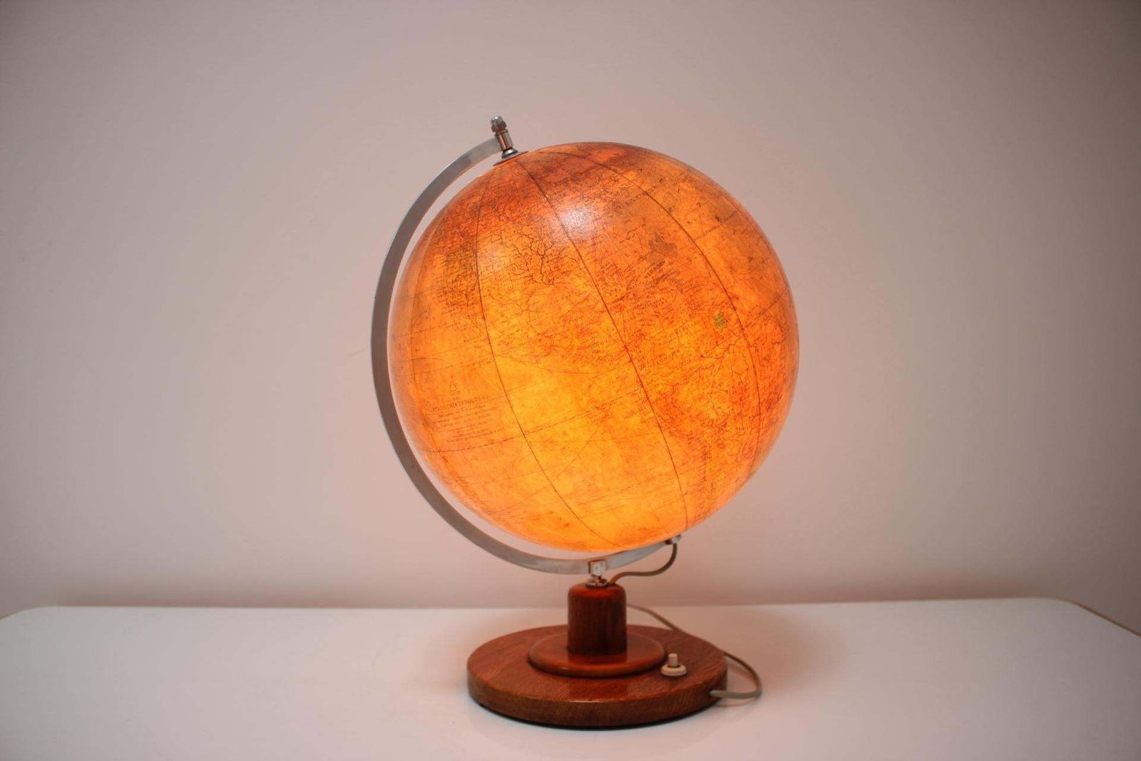 Mid Century Light Glass Globe With Wooden Base By Paul Rath, 1950s photo vintage