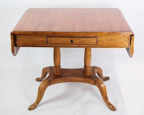 Antique Empire Table With Flaps And Marquetry In Birch Wood Originating From Denmark Made In The 1840s. photo furniture