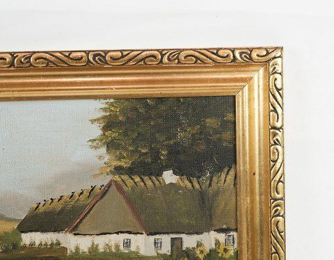 Oil Painter Of Farmhouse In Forest, Painted On A Wooden Plate From Around 1930s. photo furniture
