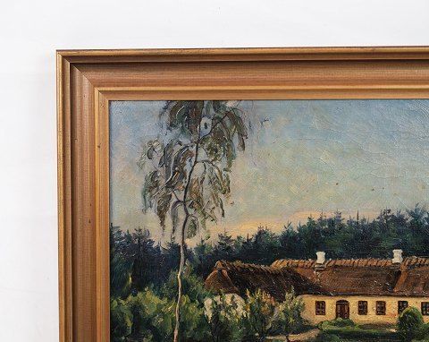 Oil Painting With Peasant House And Gold Frame From 1926. photo 195.0