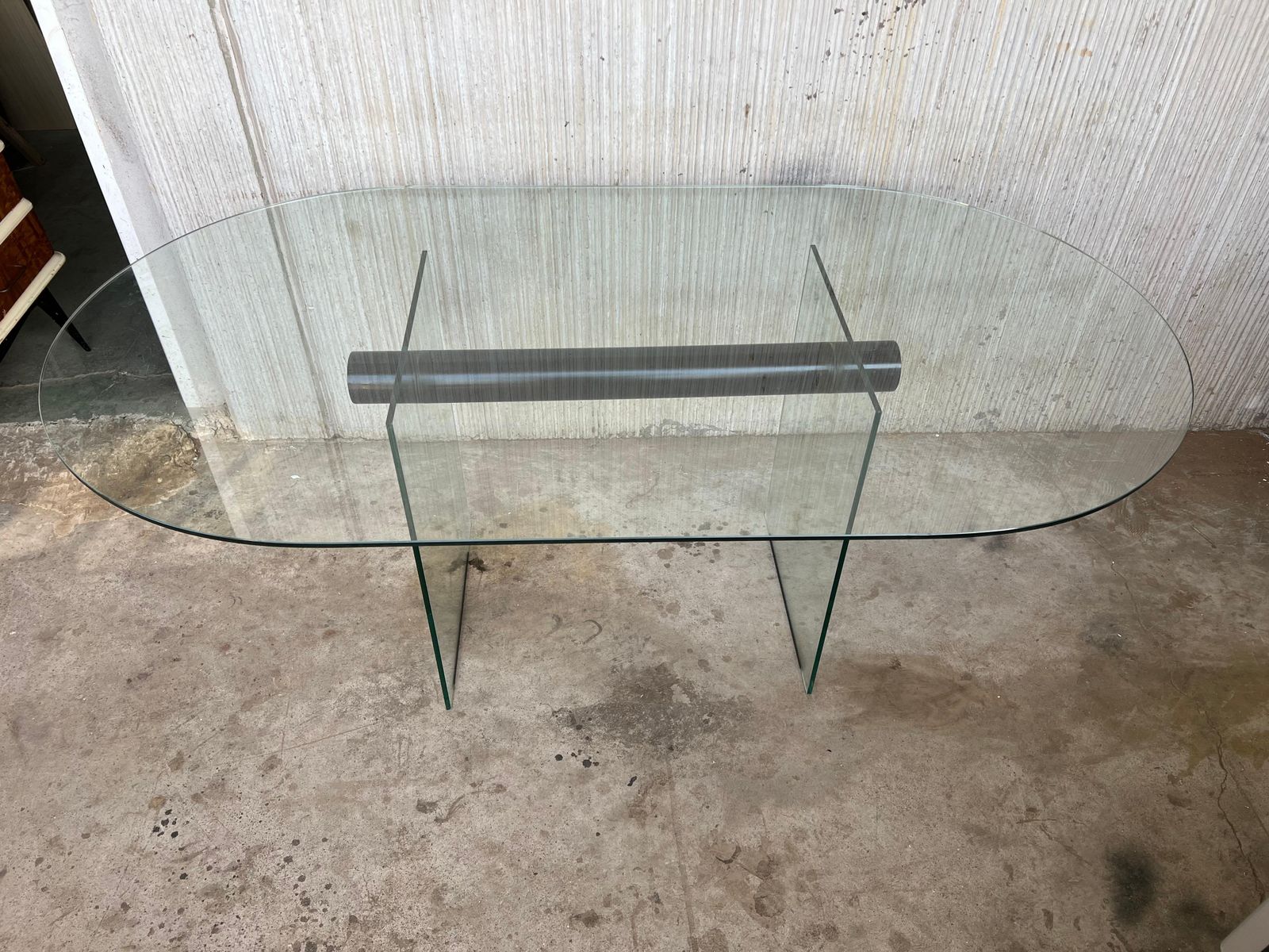 Mid Century Modern Glass Dining Room Table With Glass Legs In The Pace Style photo vintage