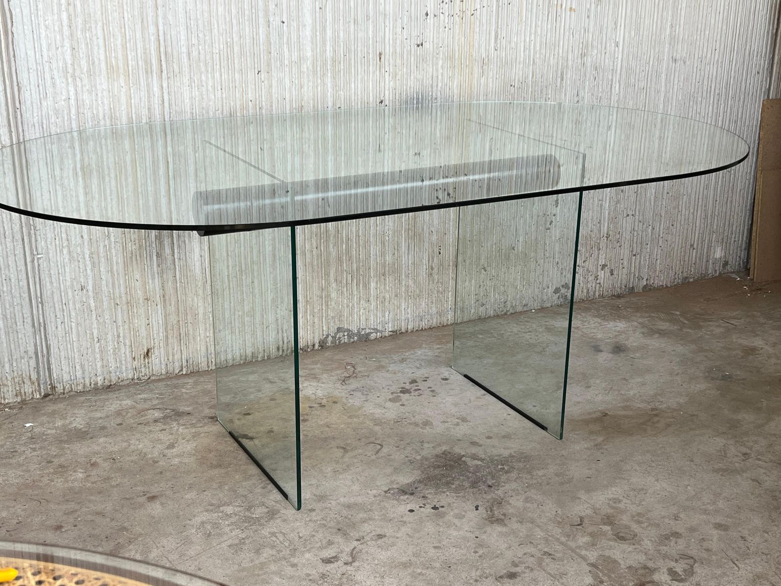 Furniture Mid Century Modern Glass Dining Room Table With Glass Legs In The Pace Style photo