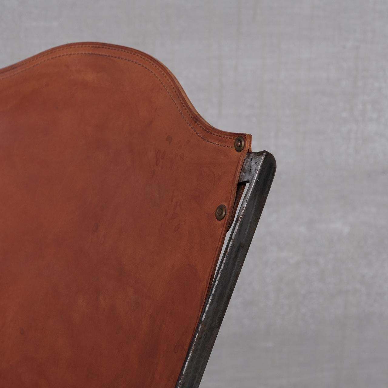 Pair Of Mid Century Leather And Metal Folding Armchairs photo vintage