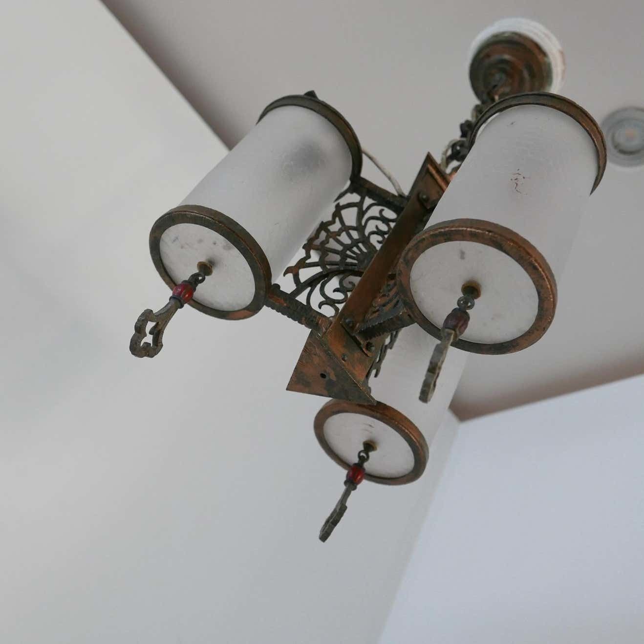 Antique English Frosted Glass Chandelier Pendants '2' photo for sale