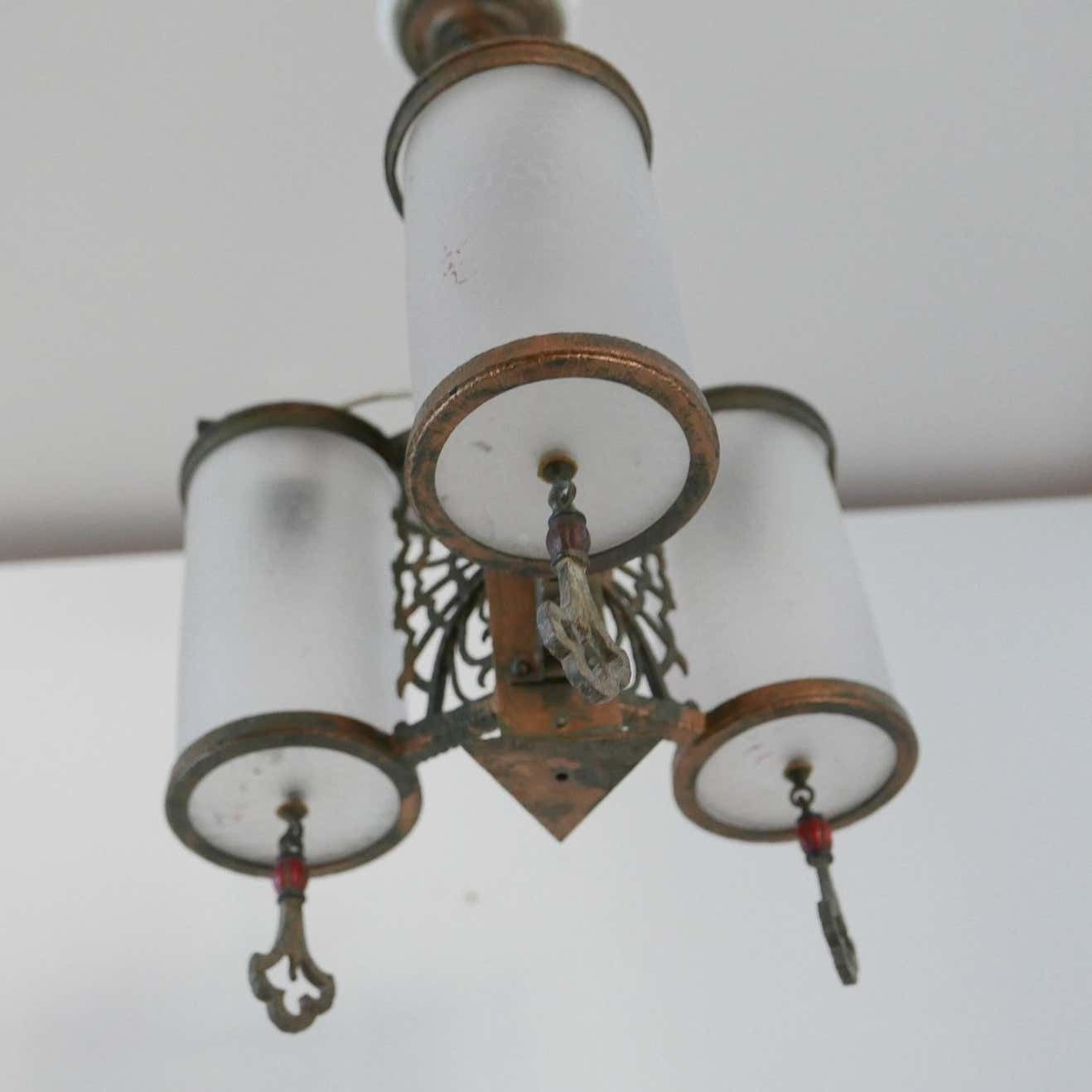Antique English Frosted Glass Chandelier Pendants '2' photo Lighting