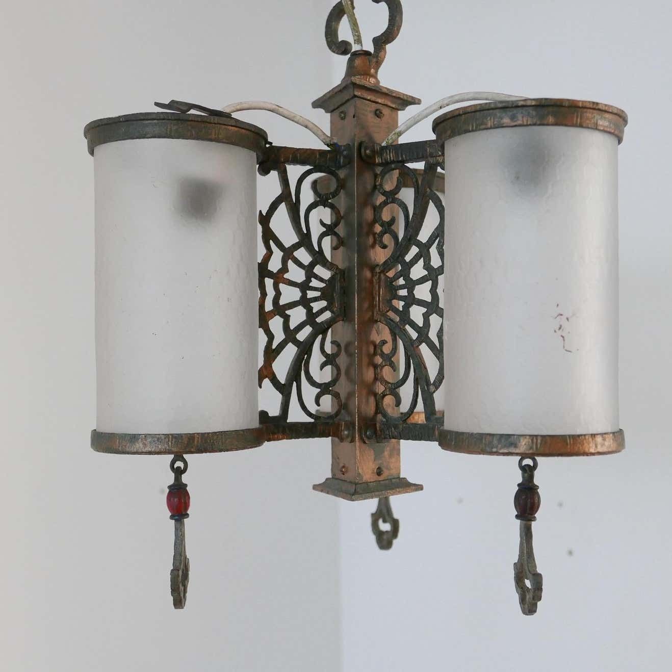 photo for sale Antique English Frosted Glass Chandelier Pendants '2'