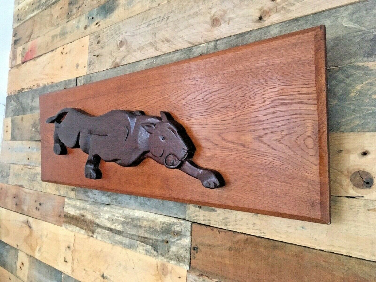 Jaguar Teak Wooden Wall Art Hanging Plaque Panel photo for sale
