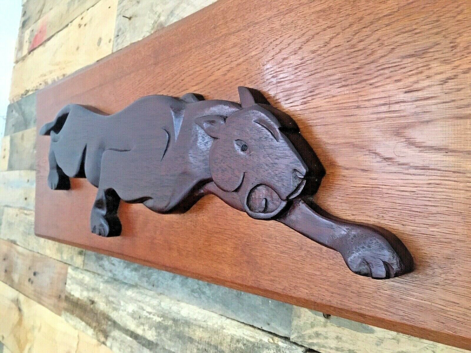 Jaguar Teak Wooden Wall Art Hanging Plaque Panel photo Art