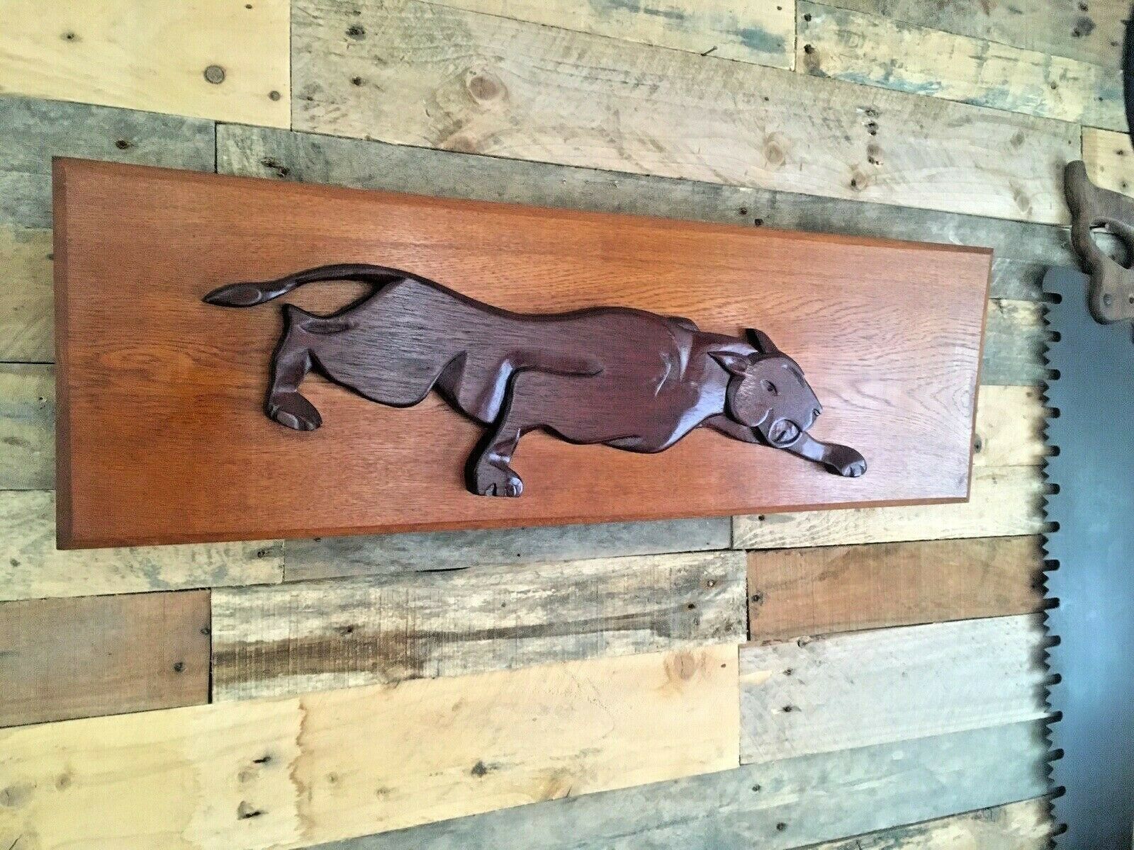 Jaguar Teak Wooden Wall Art Hanging Plaque Panel photo 275.0