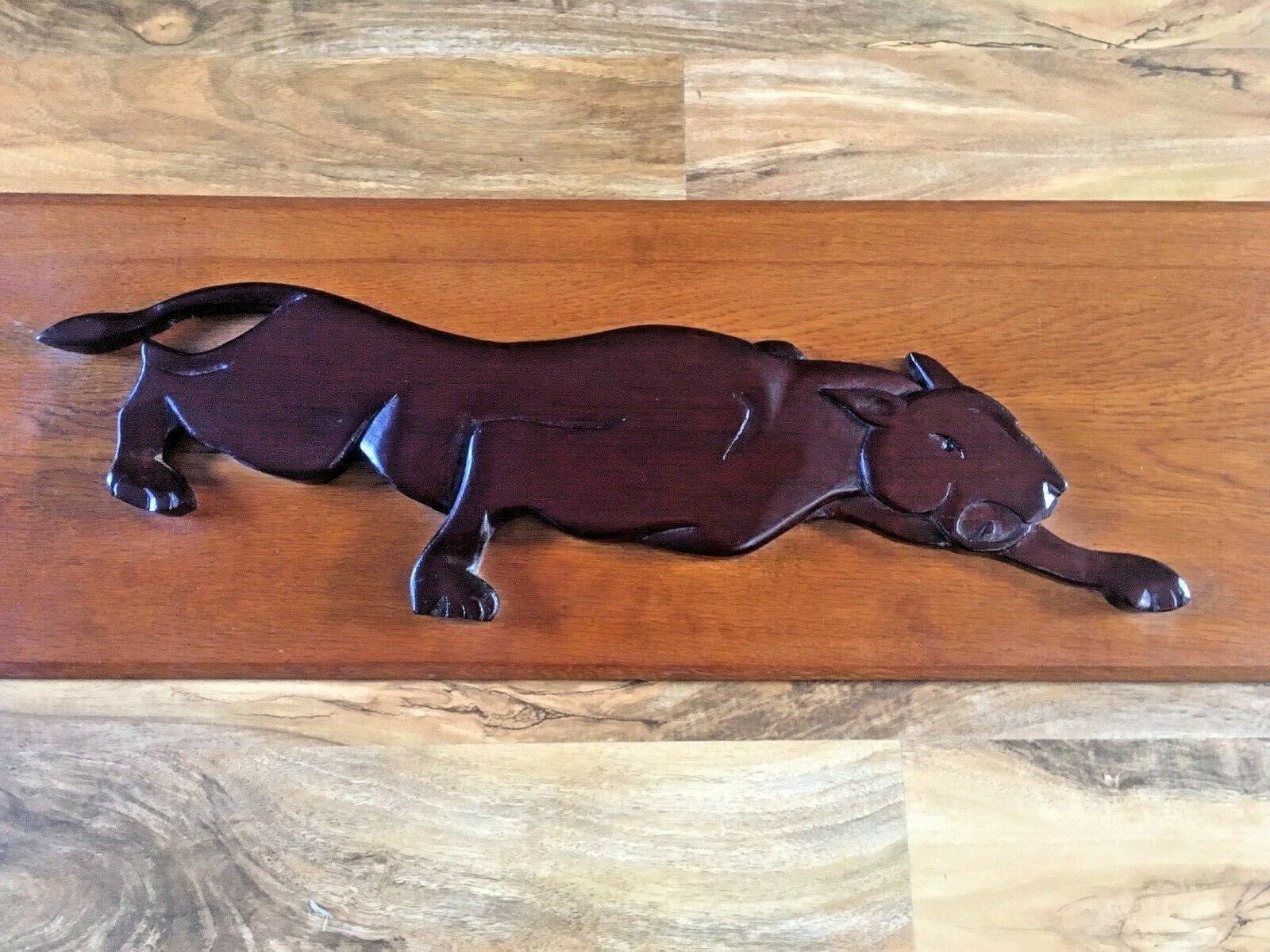 Jaguar Teak Wooden Wall Art Hanging Plaque Panel photo buy