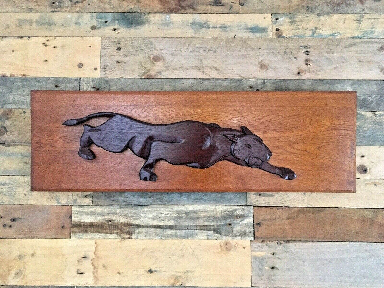 photo for sale Jaguar Teak Wooden Wall Art Hanging Plaque Panel