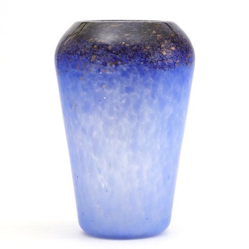 Monart Art Deco Glass Vase In Blue And Black With Aventurine C1930