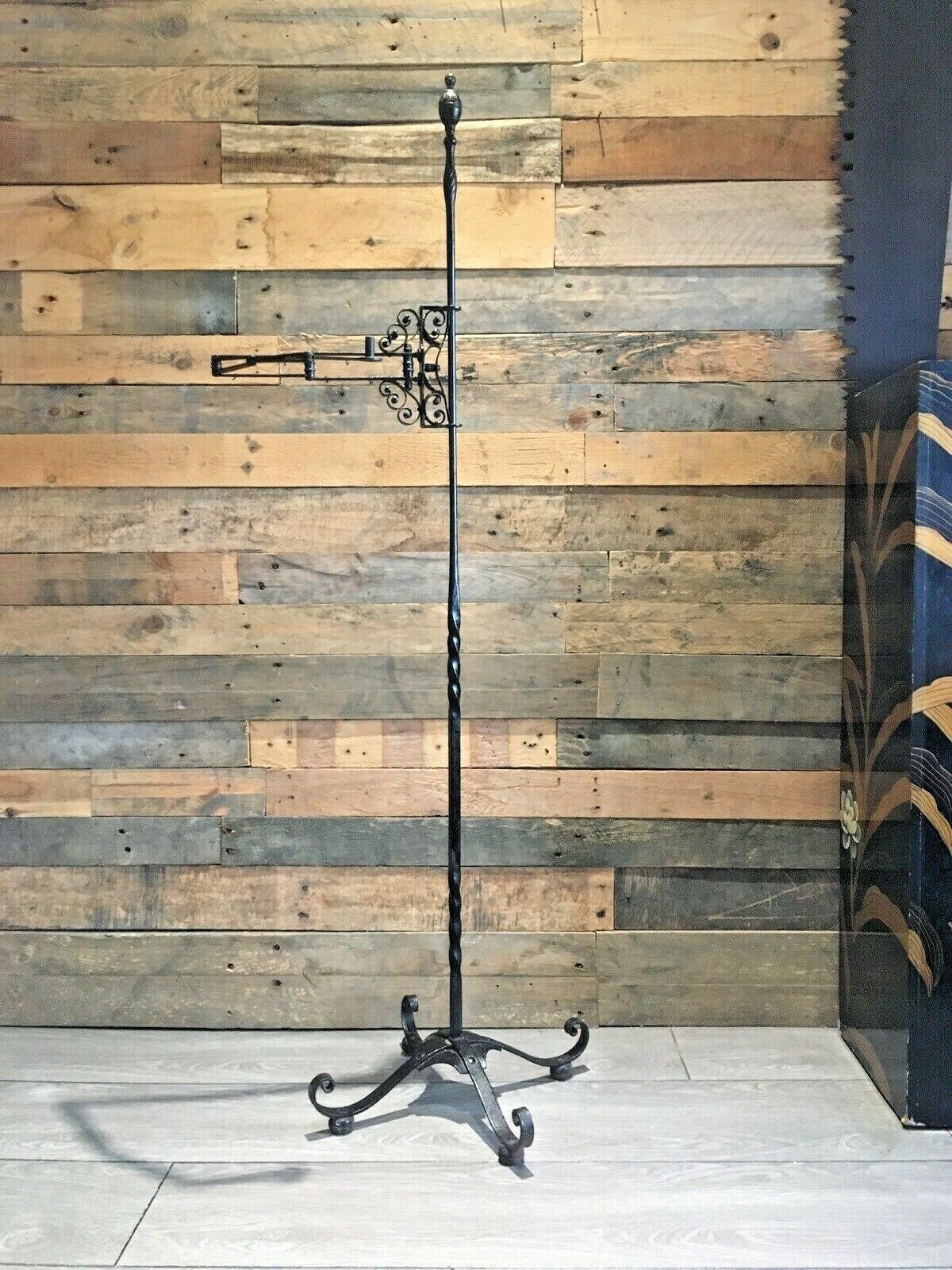 Superb Primitive Antique C1820 Blacksmith Forged Wrought Iron Floor Standing Whale Oil Lamp Country House Farmhouse Candle Stand
