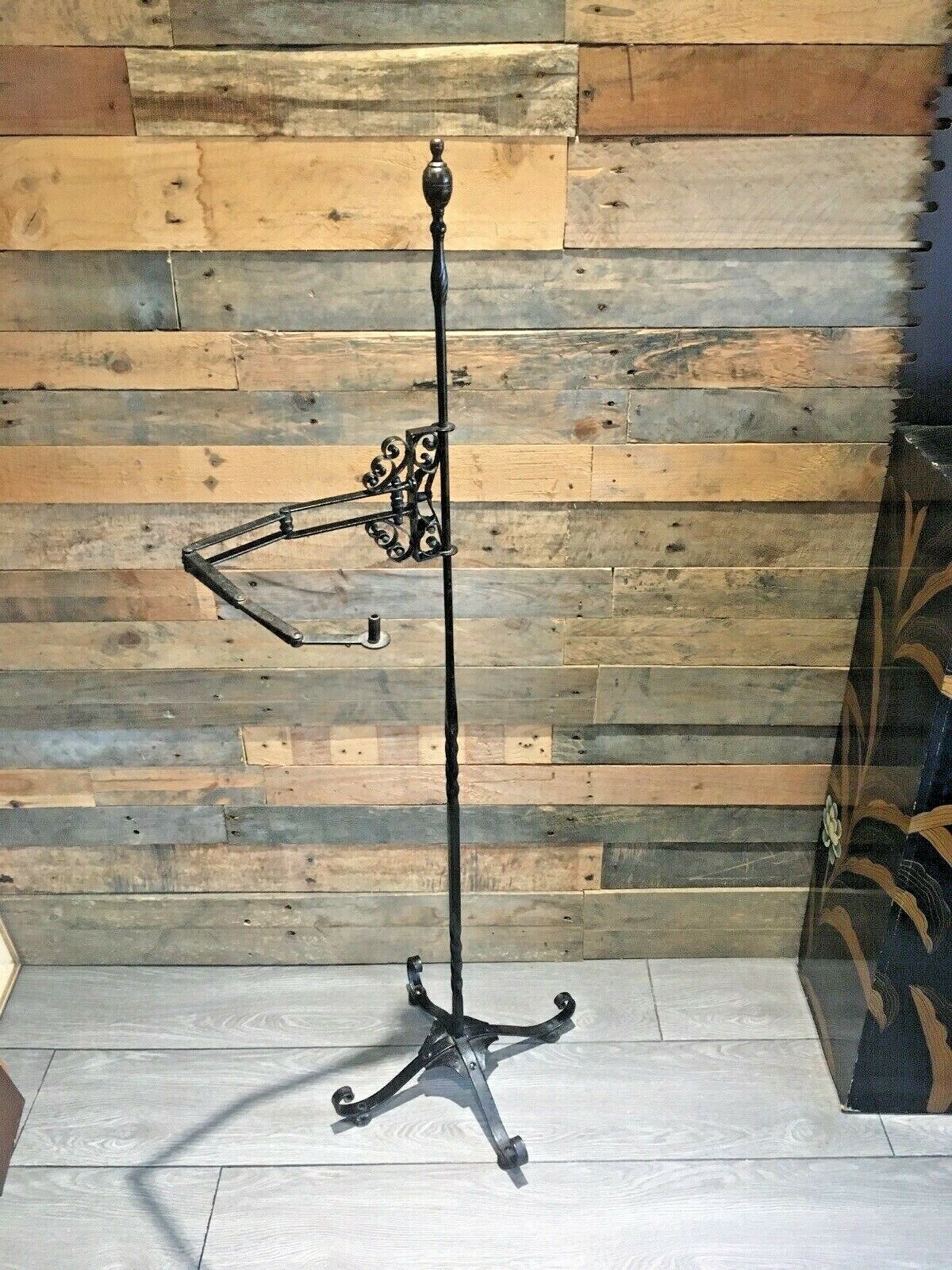 Superb Primitive Antique C1820 Blacksmith Forged Wrought Iron Floor Standing Whale Oil Lamp Country House Farmhouse Candle Stand photo furniture