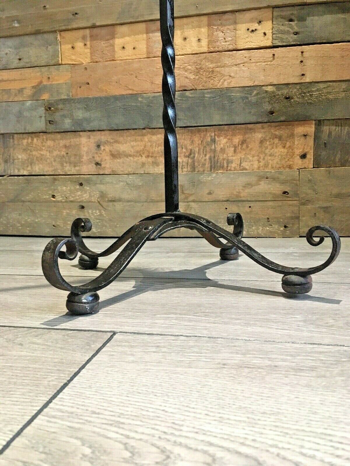 Superb Primitive Antique C1820 Blacksmith Forged Wrought Iron Floor Standing Whale Oil Lamp Country House Farmhouse Candle Stand photo vinterior