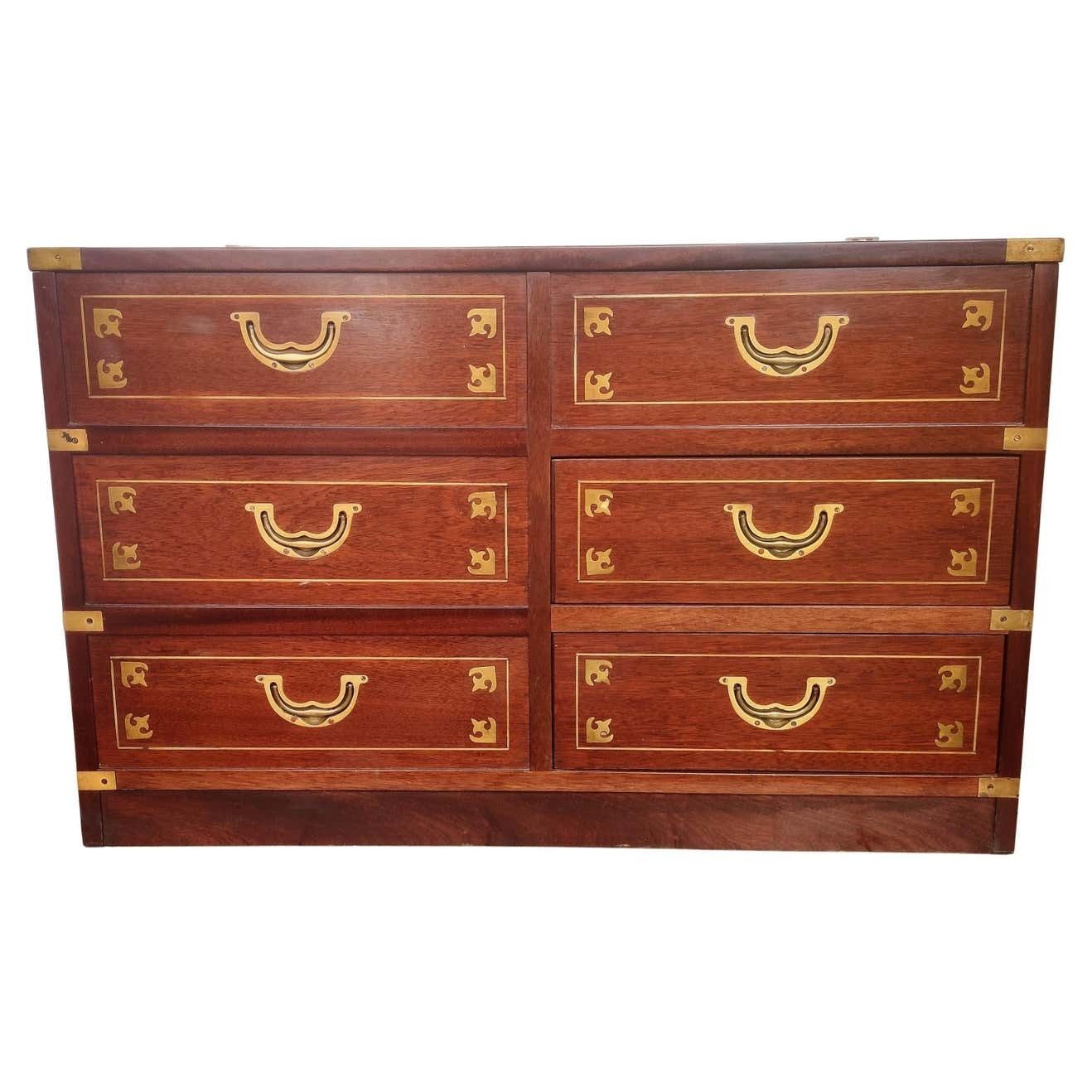 Italian Midcentury Wood And Brass Marine Military Campaign Style Chest