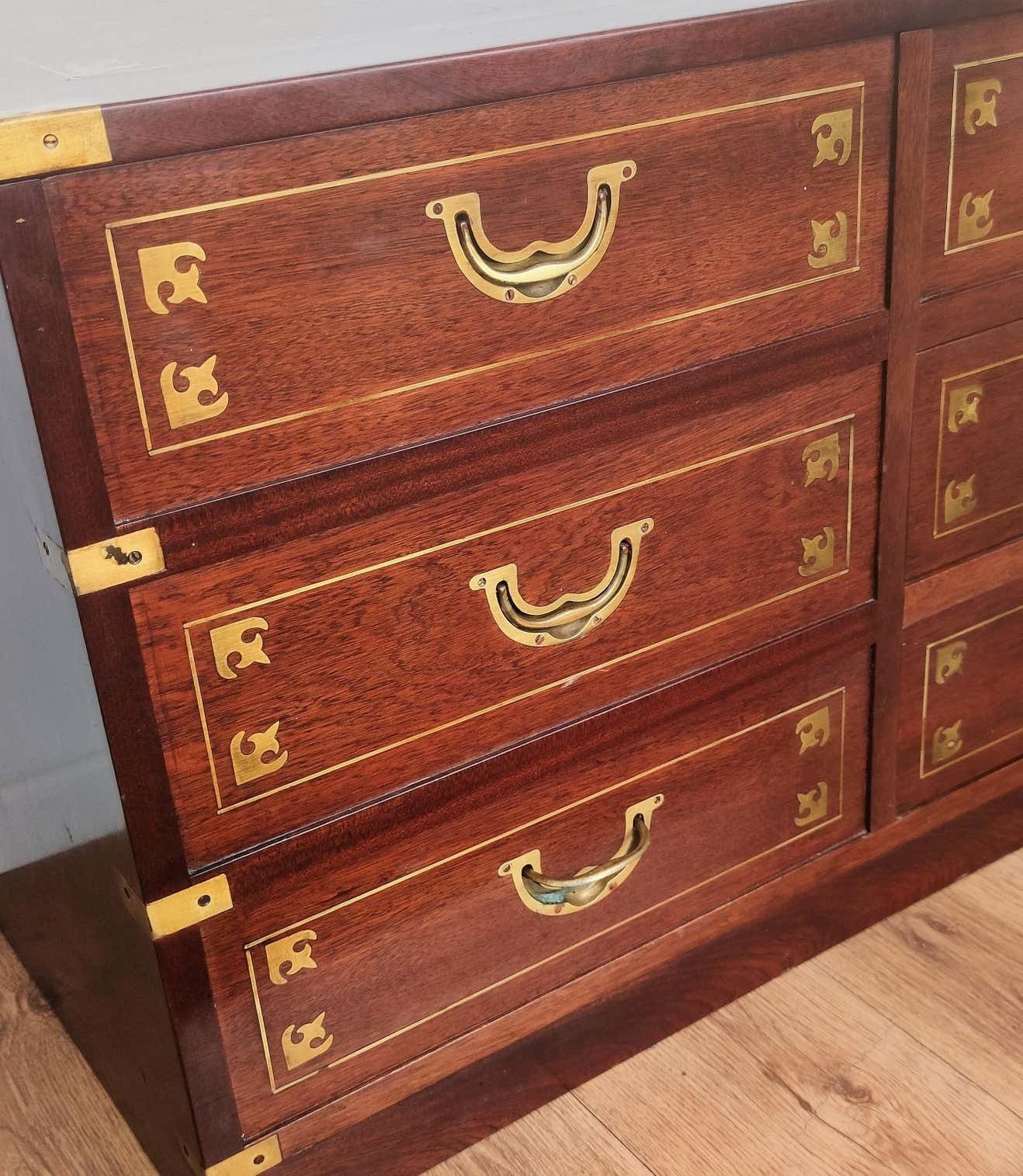 Italian Midcentury Wood And Brass Marine Military Campaign Style Chest photo Furniture