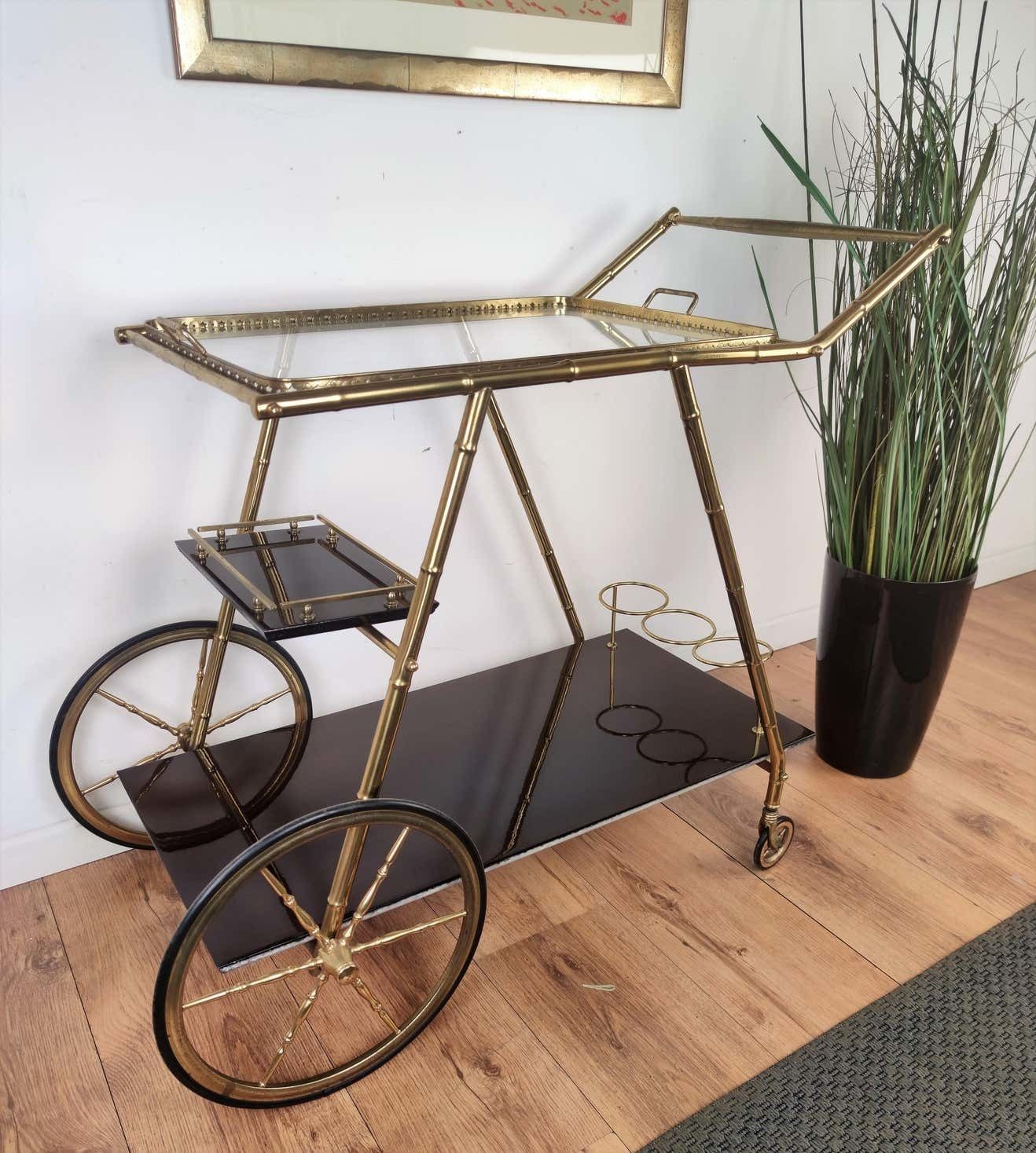 Two Tier Brass And Glass Bar Cart With Removable Top Tray, Italy, 1970s photo 1491.0