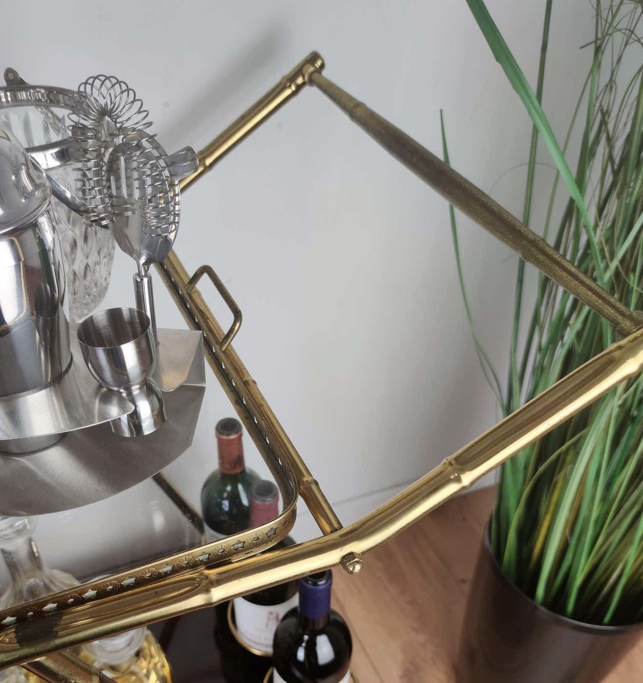 Two Tier Brass And Glass Bar Cart With Removable Top Tray, Italy, 1970s photo vinterior