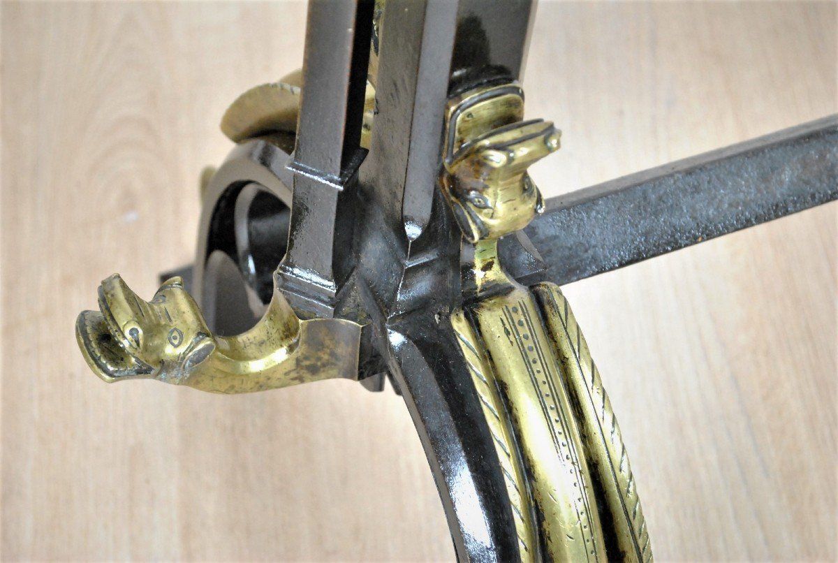 Pair Of Andirons In Bronze And Iron, Gothic Style, Xixth Century photo vinterior