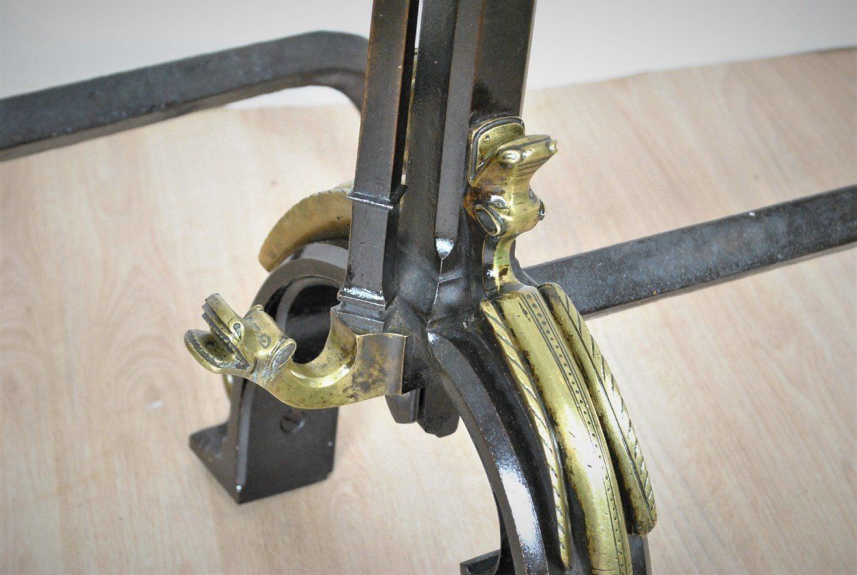 photo furniture Pair Of Andirons In Bronze And Iron, Gothic Style, Xixth Century