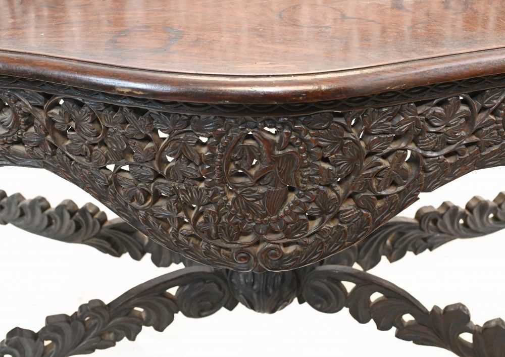 Burmese Console Table Antique Carved Burma Furniture 1880 photo vinterior