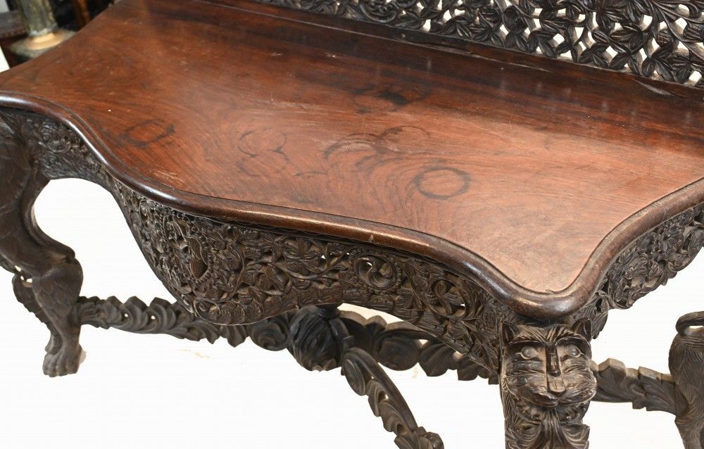 Burmese Console Table Antique Carved Burma Furniture 1880 photo vintage