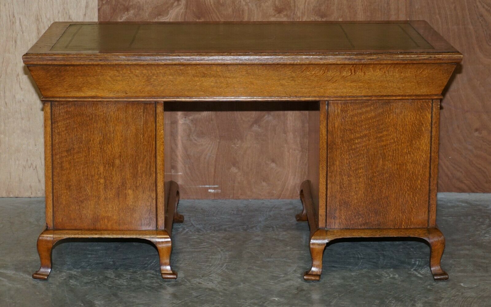 photo for sale Fine Antique Circa 1880 Victorian Pollard Oak Partner Desk Green Leather Top