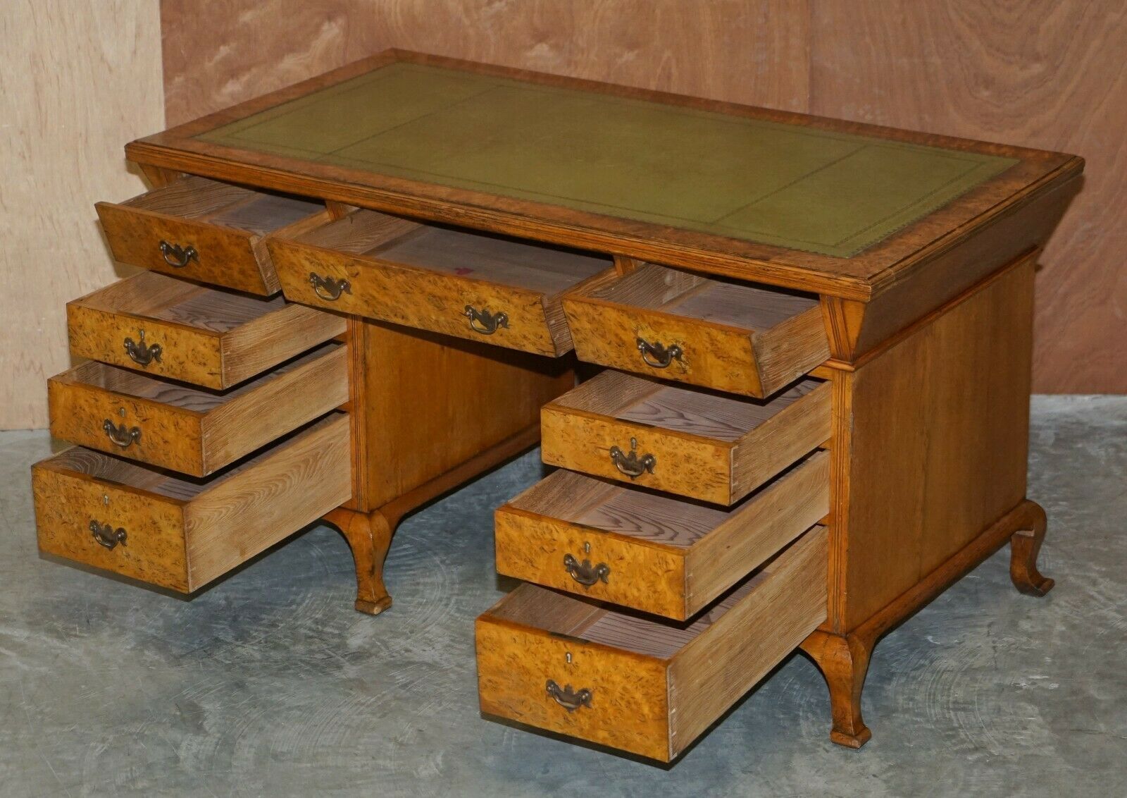 Furniture Fine Antique Circa 1880 Victorian Pollard Oak Partner Desk Green Leather Top photo