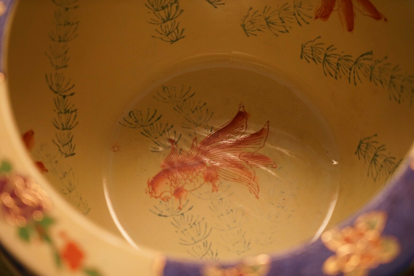 Vintage Large Chinese Export Satsuma Moriage Geishas Koi Fish Bowl Decorative photo Home Decor