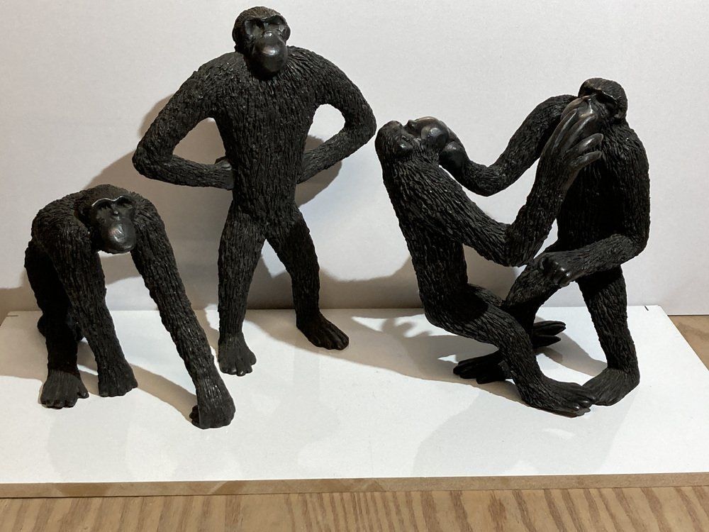 Bronze Apes, Monkeys France, 1970s, Solid Brass, Set Of 3 photo for sale