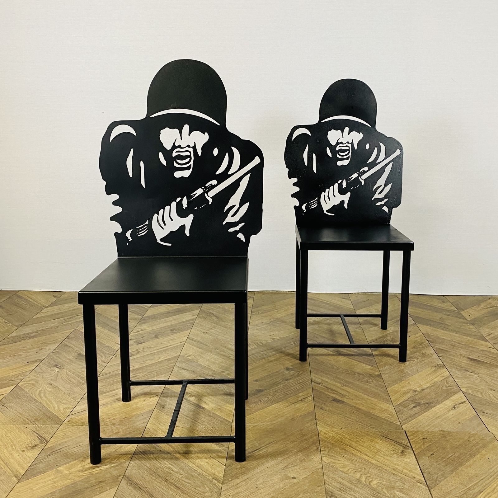 Vintage British Military 'Figure 11' Metal Field Target Chairs, Set Of 2 photo furniture